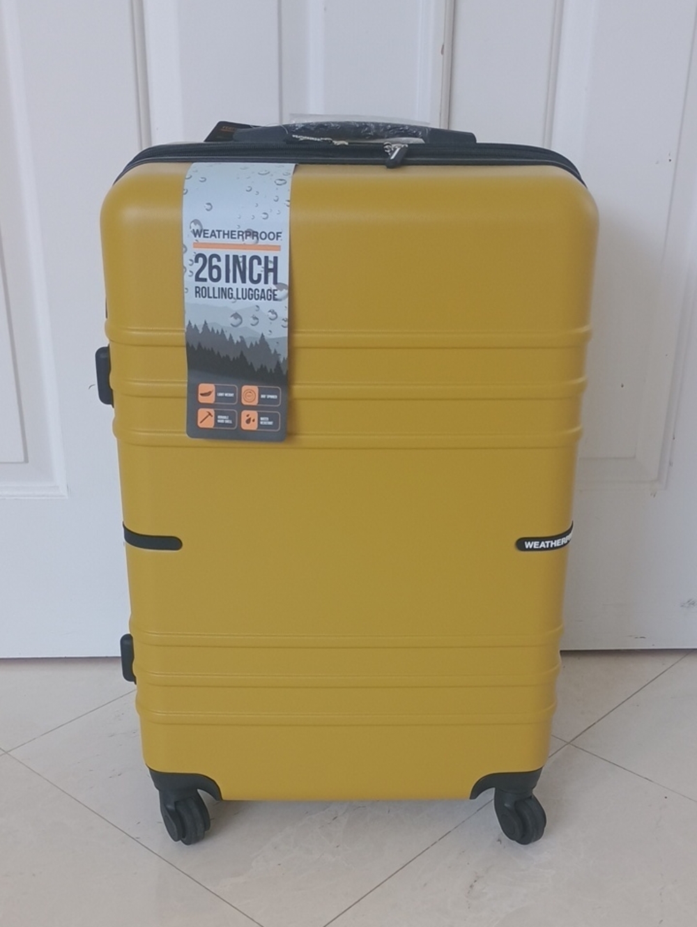 NWT! Weatherproof Hard-Shell Carry-On Spinner in Mustard Yellow (Super Light!)